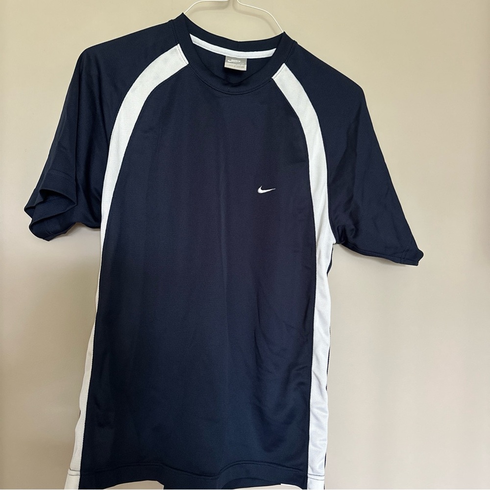 Nike Dri fit Athletic Dark Blue and White Sportswear Tee size Large